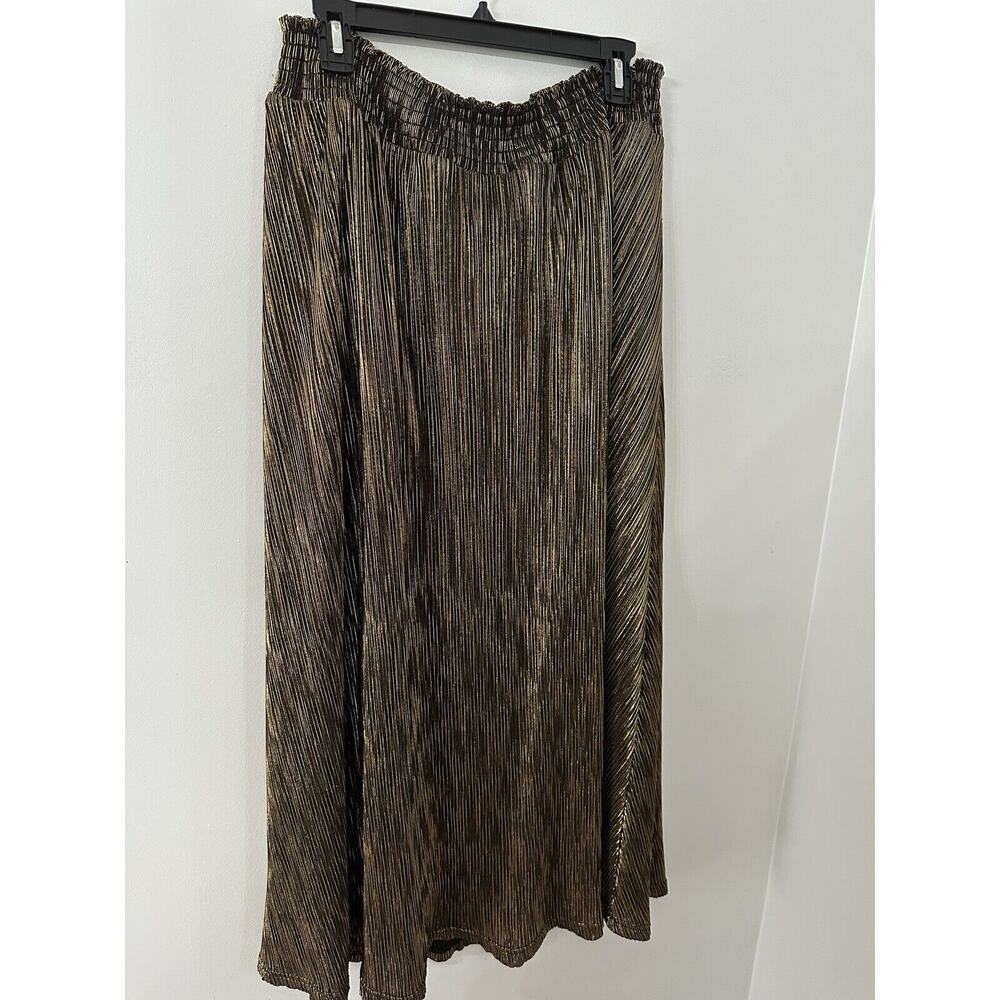 Cato Womens Maxi Skirt Smocked Waist Pull On A Line Pleated Gold Size L